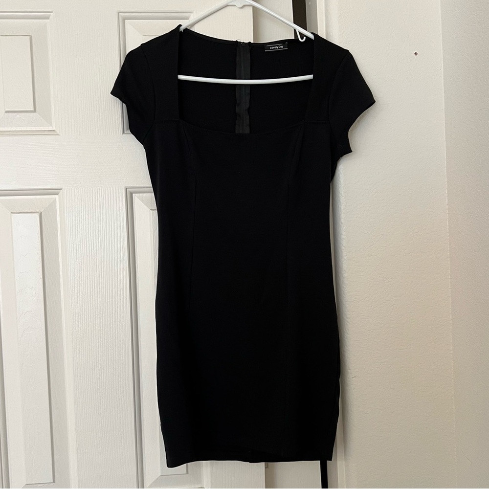 Black square neck dress